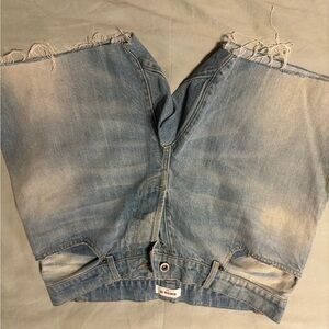 Blue Straight Jeans with Distressed Details